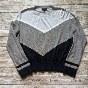 Topshop Lightweight Preppy Colorblock V Sweater Blue Cream Black Grey Size 8